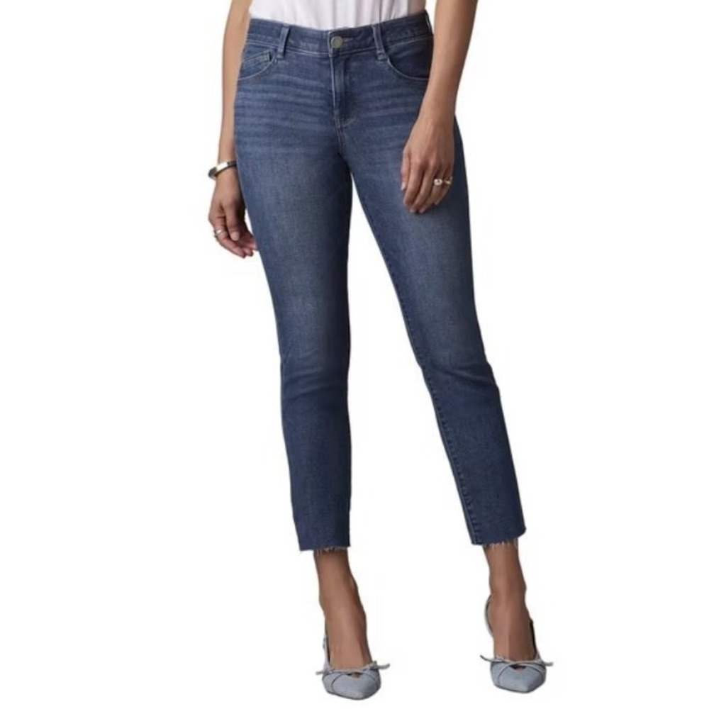 Wit & Wisdom 'Ab'Solution Ankle Skimmer Raw Hem Jeans Mid Blue Vintage Size 12